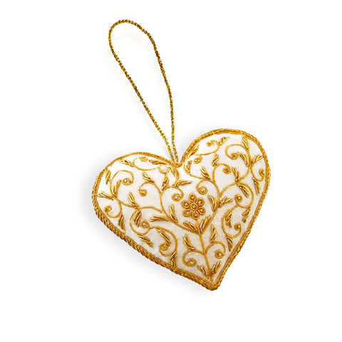 Christmas Tree Decoration – Ivory and Gold Heart