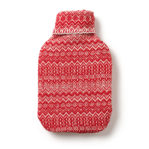 Pure New Wool Hot Water Bottle - Fair Isle Red