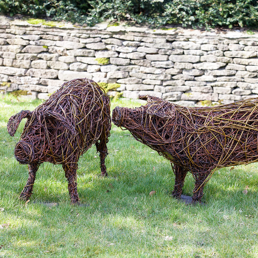 Pair of Gloucestershire Old Spot Pigs Willow Sculpture
