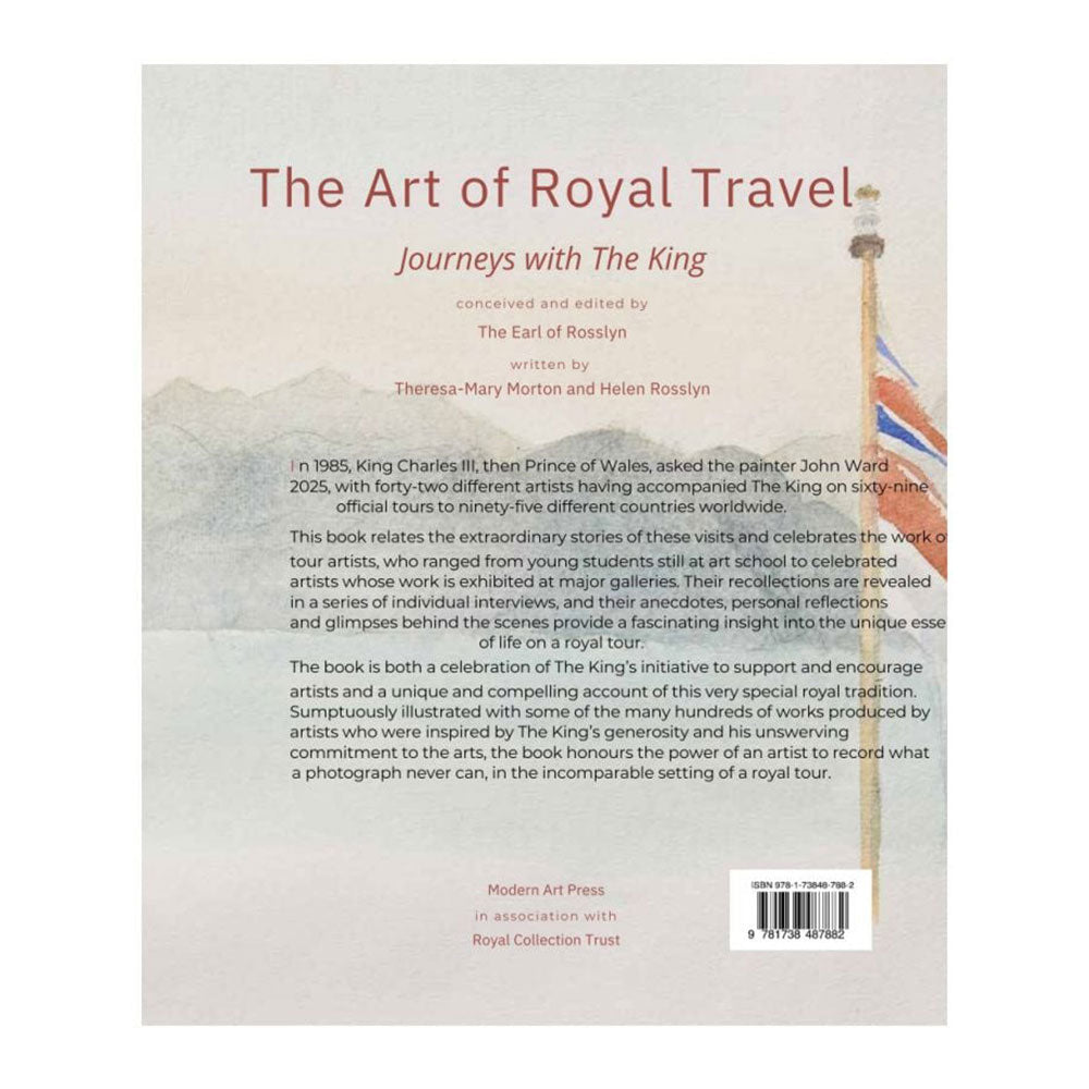 Book cover of 'The Art of Royal Travel' with text and a flag design.
