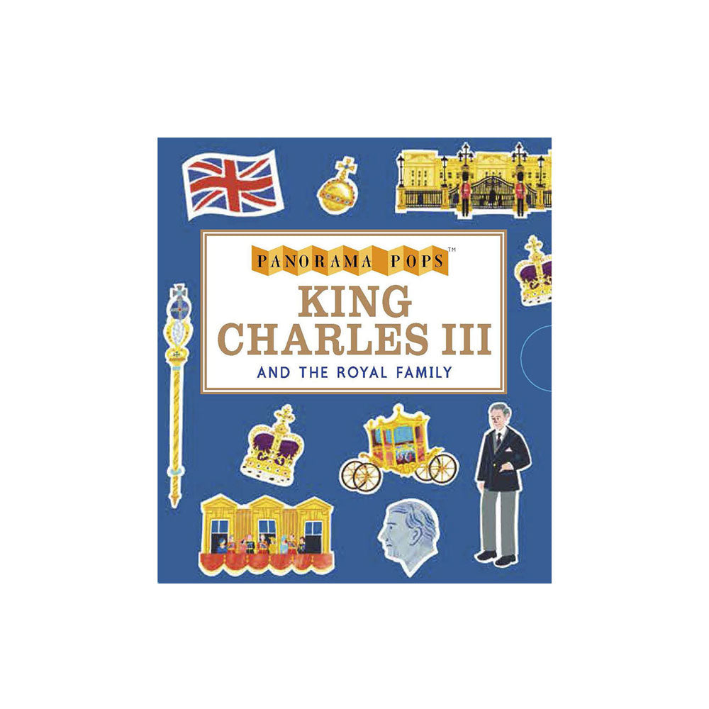 Book cover of 'King Charles III and the Royal Family' with royal-themed illustrations on a blue background.