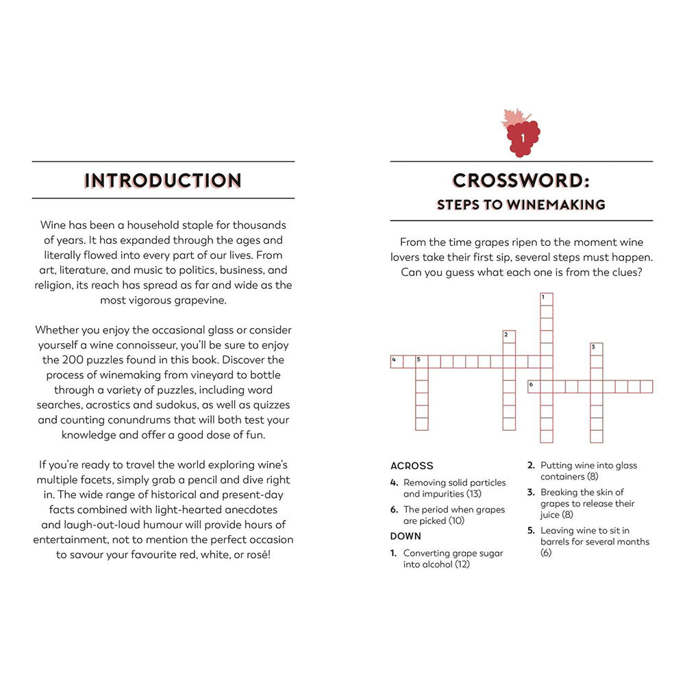 Wine-themed crossword puzzle with introduction text on a white background