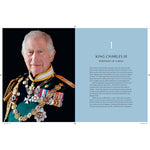 Portrait of King Charles III with text on a blue background
