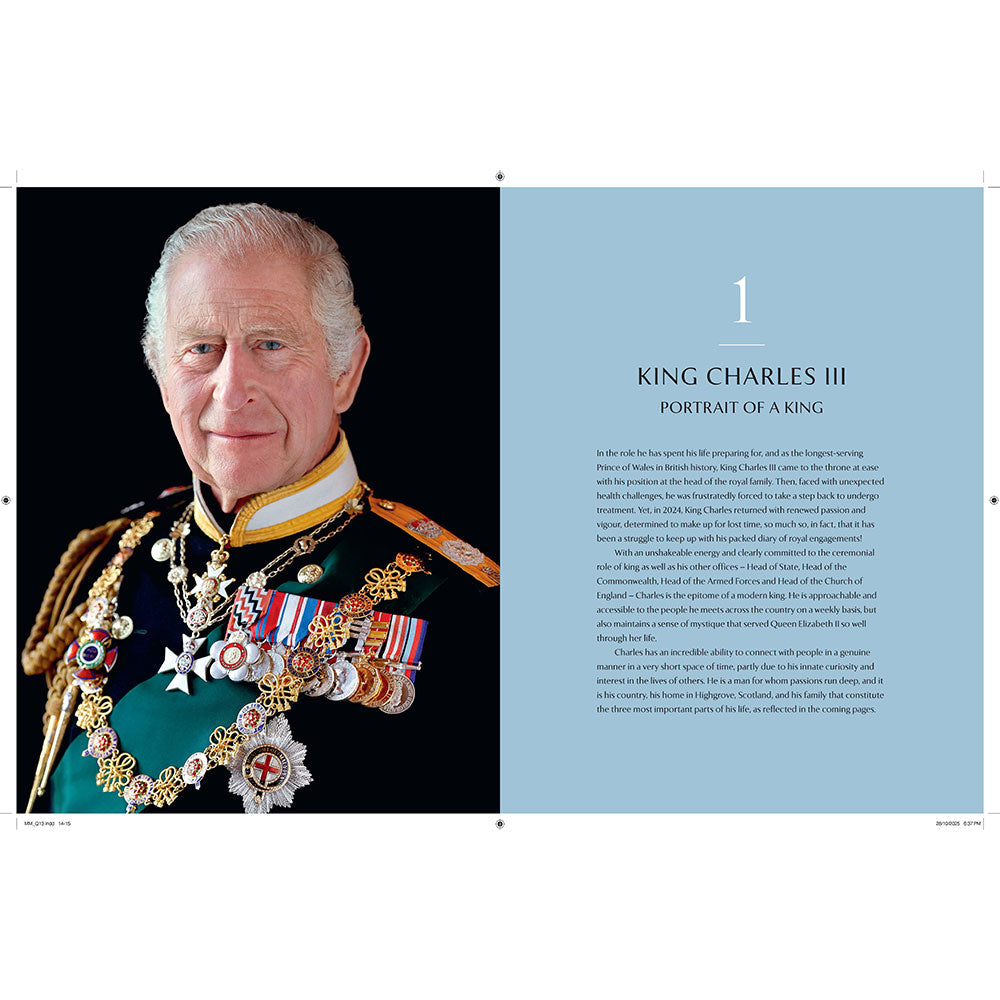 Portrait of King Charles III with text on a blue background