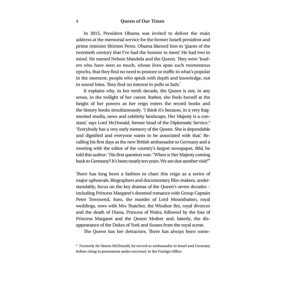 Text document with a passage about the Queen of Our Times, featuring a quote from Lord McDonald.