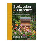 Book cover of 'Beekeeping for Gardeners' with a bee box and flowers on a green background