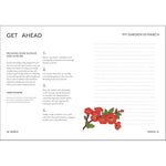 Page from a gardening book with text and a red flower illustration on a white background