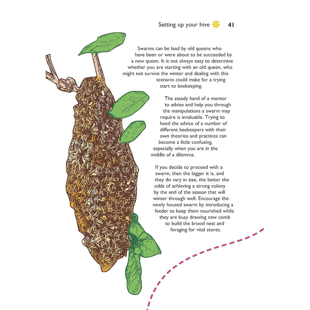 Illustration of a beehive with text on setting up a hive