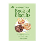 Book cover of 'National Trust Book of Biscuits' with illustrations of cookies on a green background