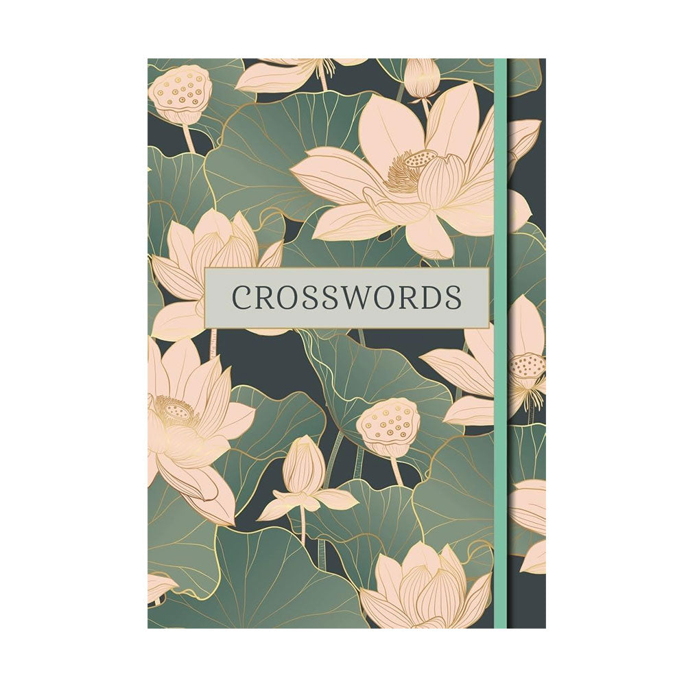 Crosswords notebook with floral design and 'Crosswords' text on a white background
