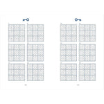 Grid of numbers with key symbols at the top corners on a white background