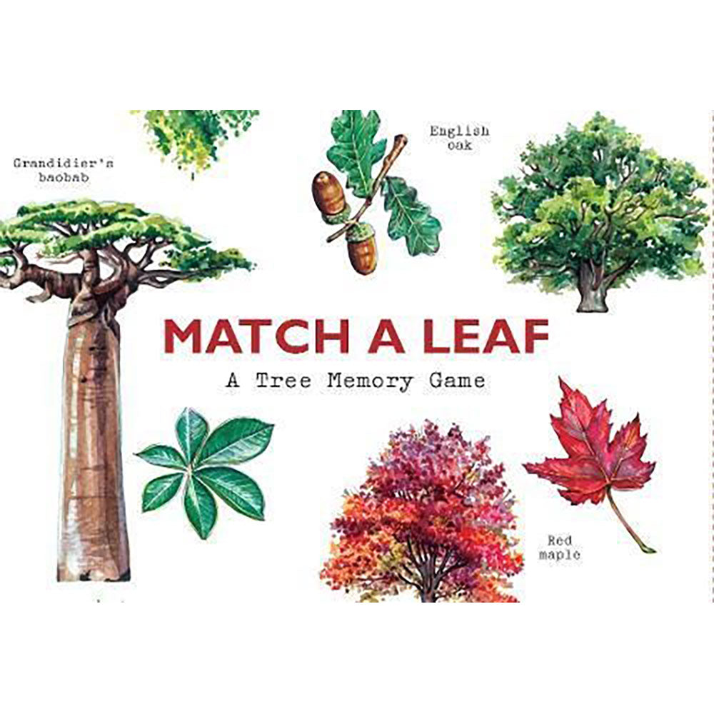 Box cover of 'Match a Leaf: A Tree Memory Game' with illustrations of trees and leaves.
