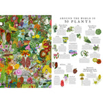 Illustrated poster with a collage of plants and a list of plants from different regions.