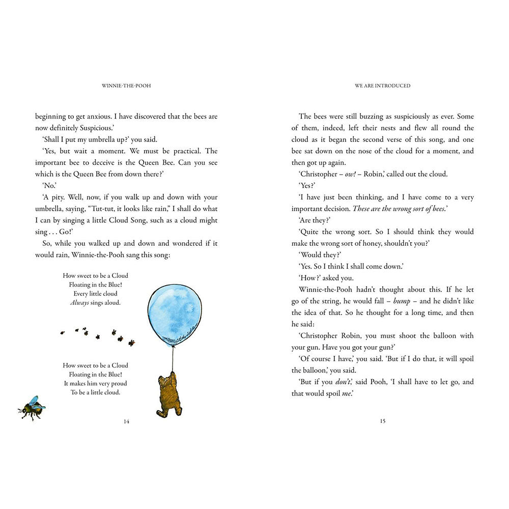 Page from a book with text and illustrations of a bear and a bird.