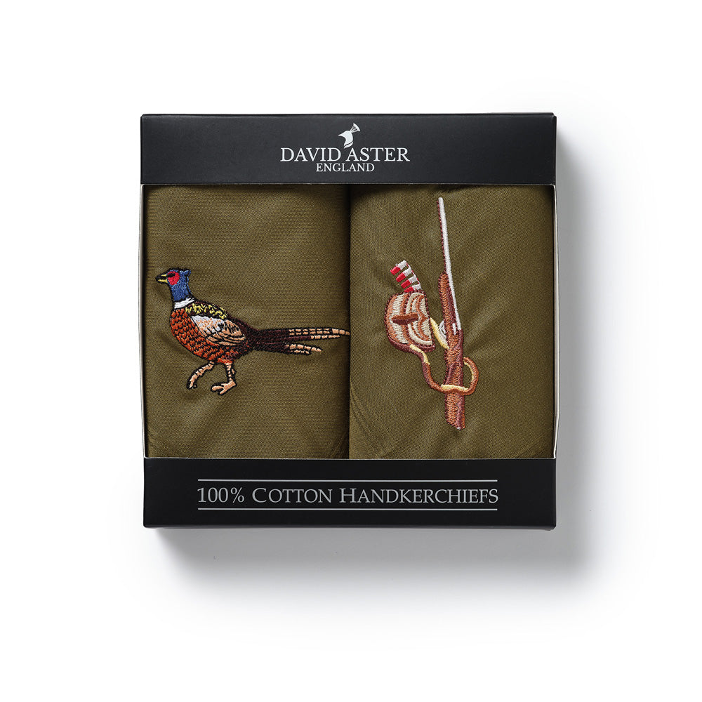 David Aster Pheasant and Gun Cotton Handkerchiefs