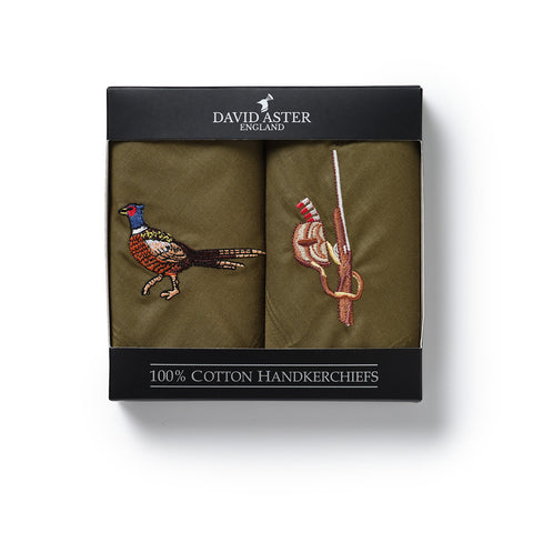 Pheasant and Gun Cotton Handkerchiefs