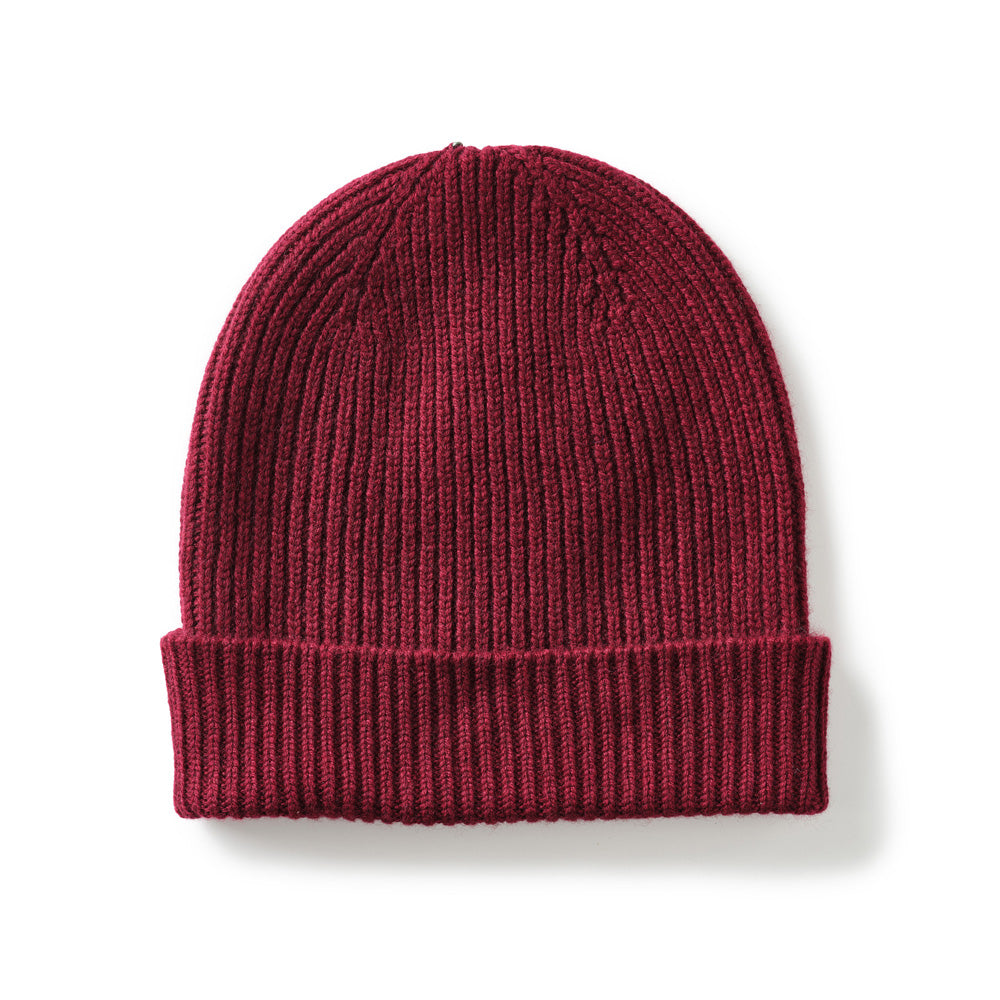 Classic Ribbed Cashmere Beanie Damson Red