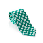 Green tie with white pattern on a white background