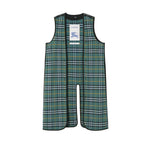 Green and blue plaid waistcoat lining, displayed flat against a solid white background. A white Burberry brand tag is visible inside.