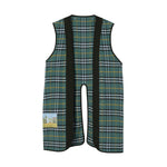 Green and blue plaid waistcoat lining, displayed flat against a solid white background. A white Burberry brand tag is visible inside.
