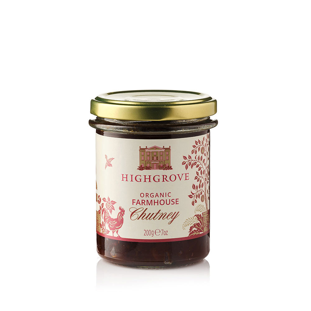Jar of Highgrove Organic Farmhouse Chutney on a white background