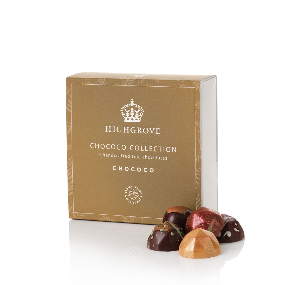 Highgrove Chococo Collection box with chocolates on a white background