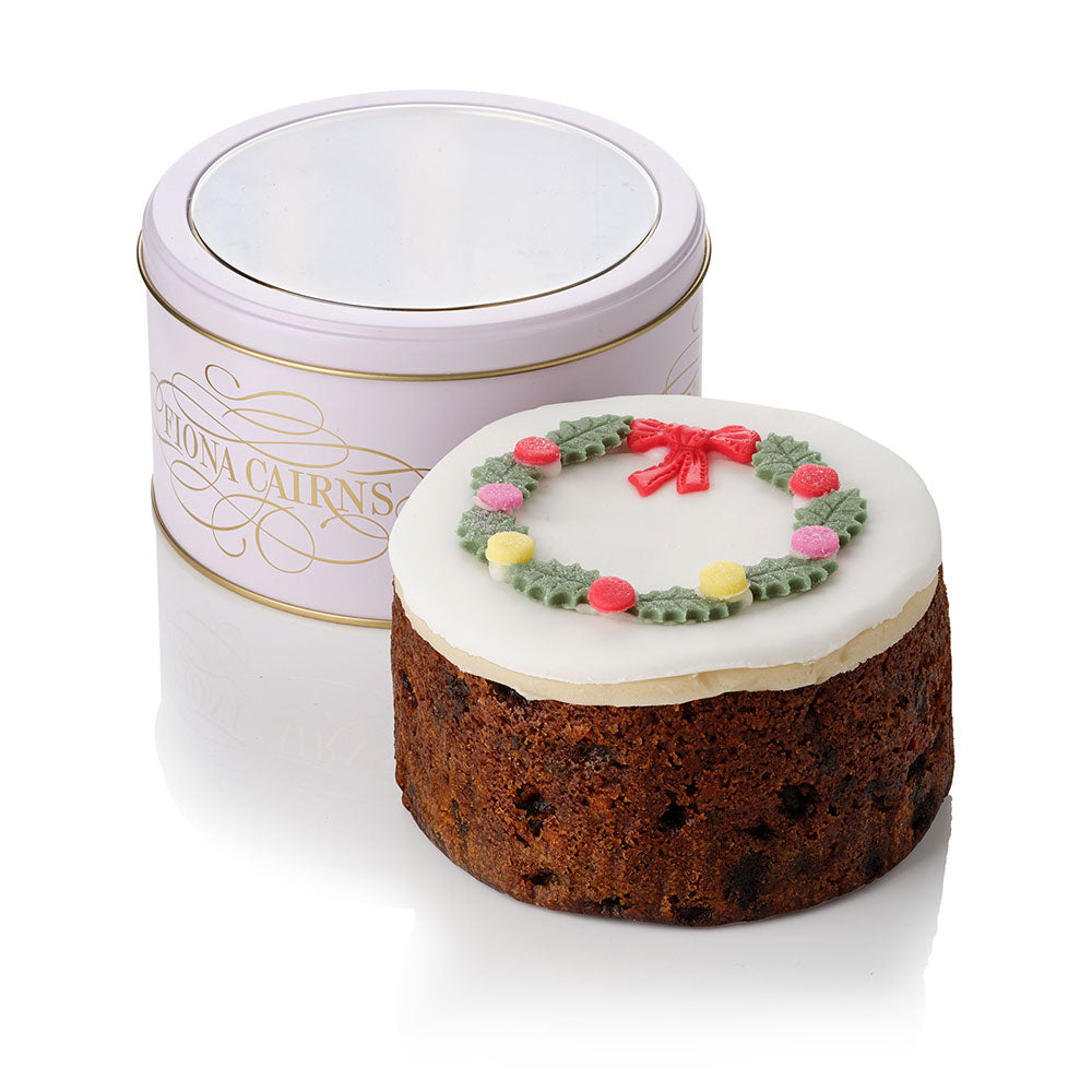5” Christmas Wreath Iced Fruitcake in a Tin