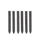 Six dark grey slate seed markers with pointed tips, arranged in a row on a plain white background.