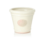 Ivory ceramic plant pot with a Highgrove crown logo on a white background