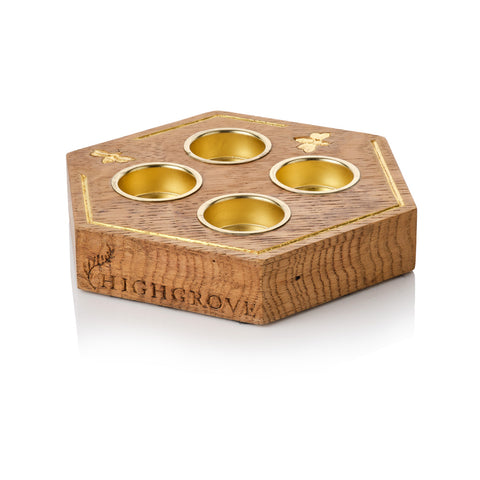 Highgrove Bee Engraved Oak Honeycomb-Shaped Tealight Holder