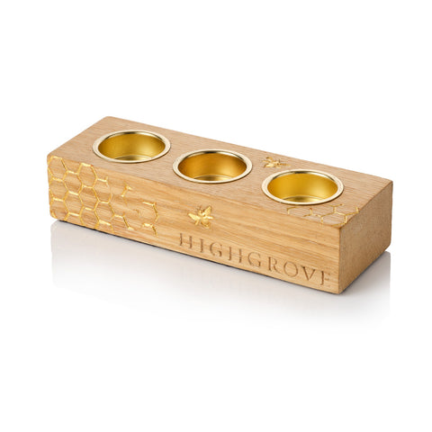 Highgrove Bee Engraved Light Oak Tealight Holder