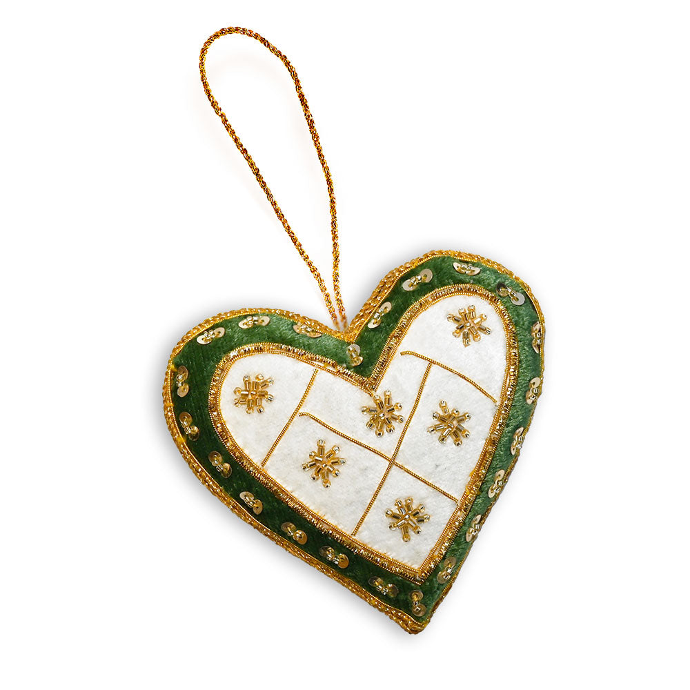Christmas Tree Decoration – Ivory and Green Heart