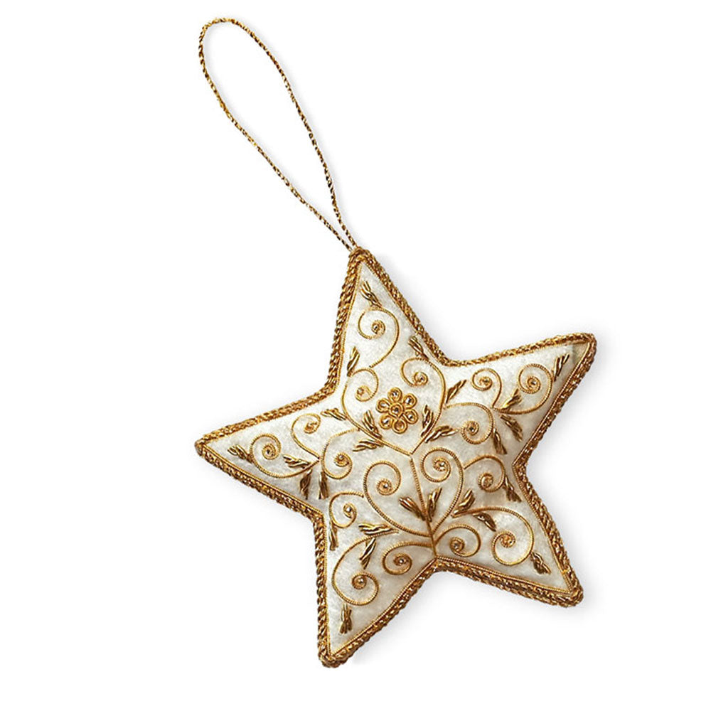 Christmas Tree Decoration – Ivory and Gold Star