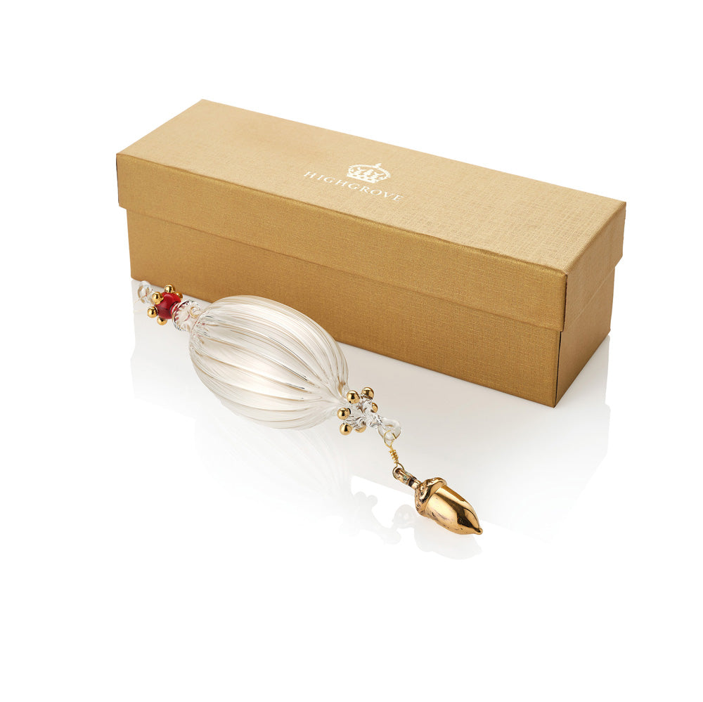 Christmas Decoration - Oval Shape Clear Glass Bauble and Gift Box