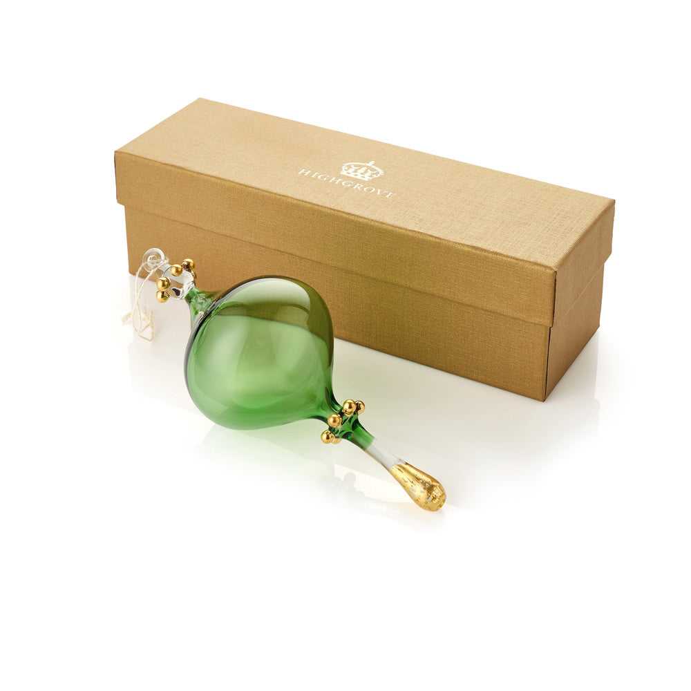 Christmas Decoration - Classic Shape Green Glass Bauble and Gift Box