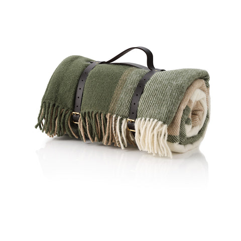 Highgrove Wool Picnic Blanket (Block Check Olive)