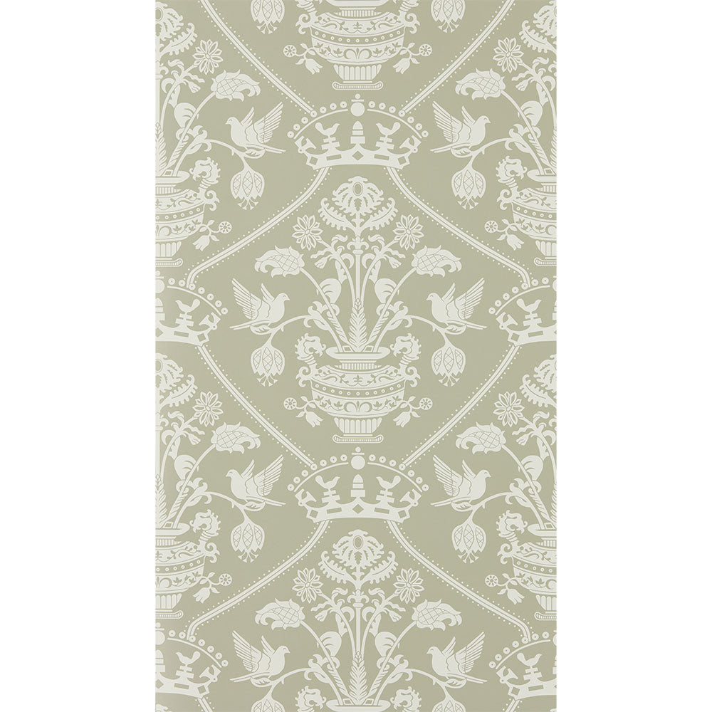 Highgrove Damask Wallpaper Silver Green