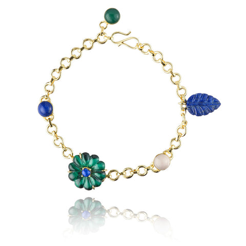 Esme Green Flower and Blue Leaf Multi-Charm Bracelet