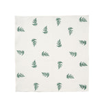 Green Fern pattern on white cotton napkin