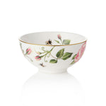 White ceramic sugar bowl with The King's Rose floral and bee design on a white background