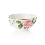 White ceramic sugar bowl with The King's Rose floral design on a white background
