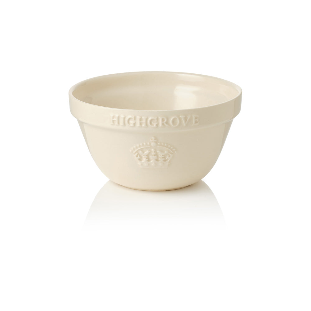 Cream ceramic bowl with 'Highgrove' branding on a white background