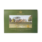 Highgrove 2027 calendar from The King's Watercolour Collection, featuring a green cover with a central watercolour painting of a castle in a field.