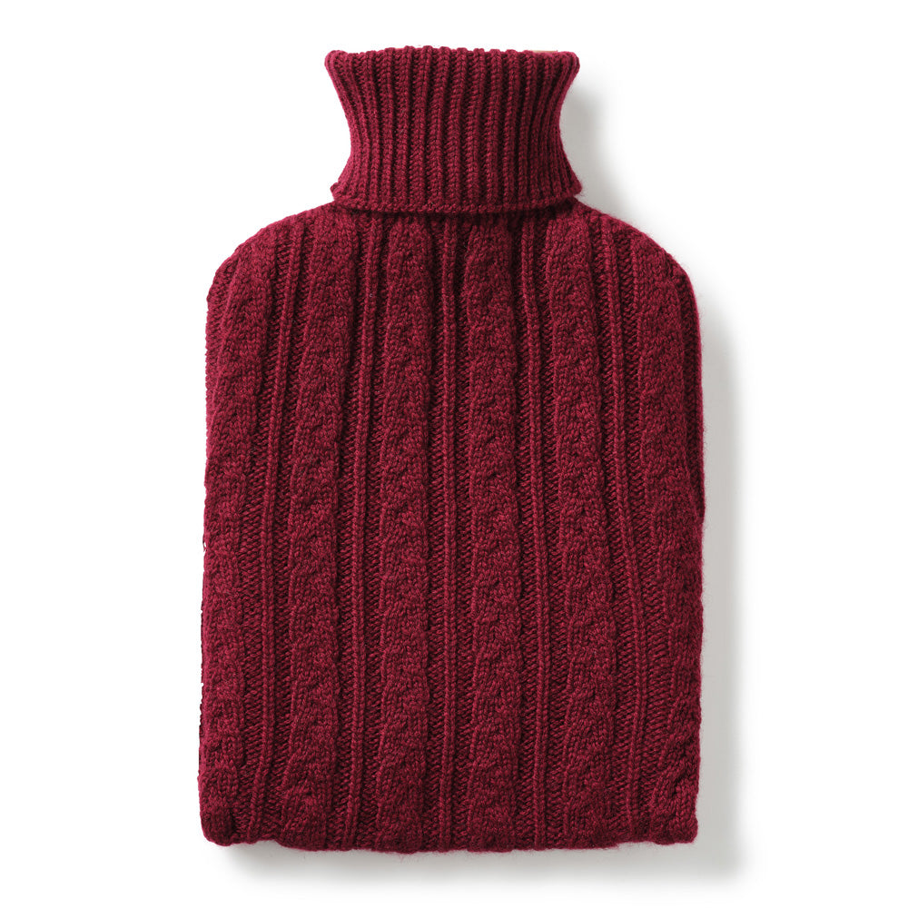 Cable Knit Cashmere Hot Water Bottle Damson Red