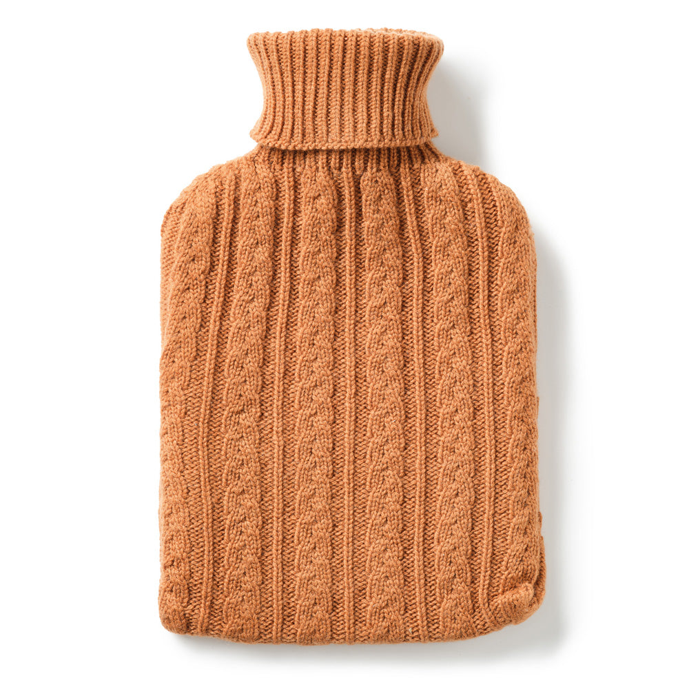 Cable Knit Cashmere Hot Water Bottle Toffee Orange
