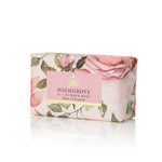 Bar of soap with floral rose design and 'Highgrove' branding on a white background