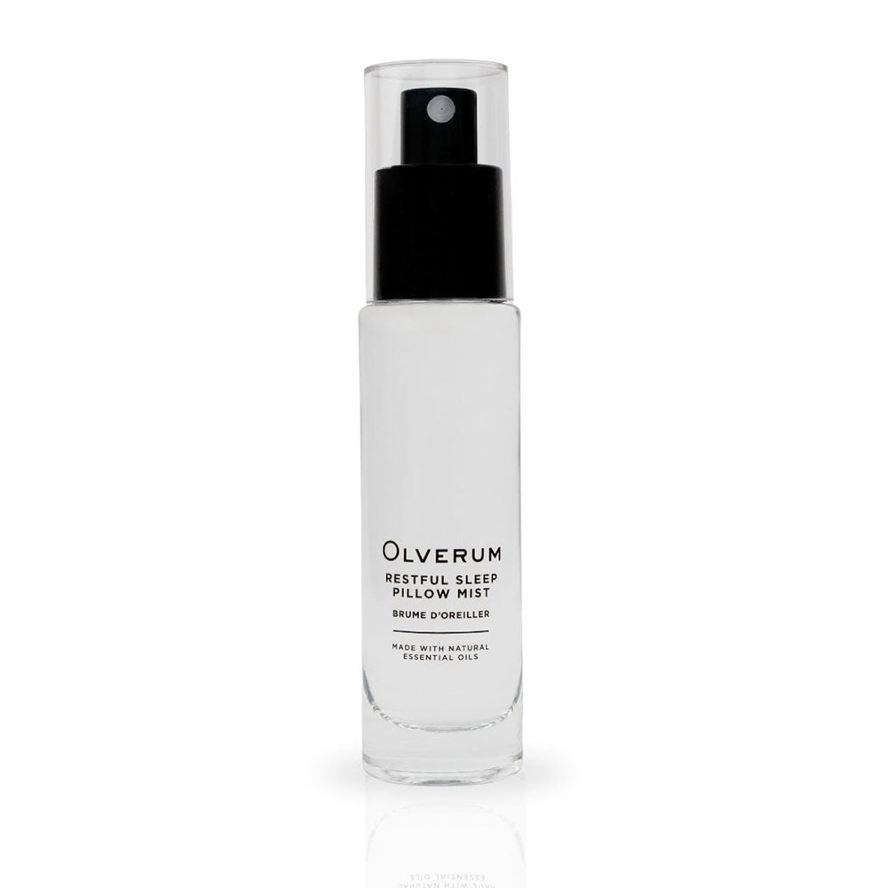 Olverum Restful Sleep Pillow Mist bottle on a white background
