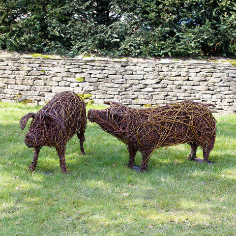 Pair of Gloucestershire Old Spot Pigs Willow Sculpture