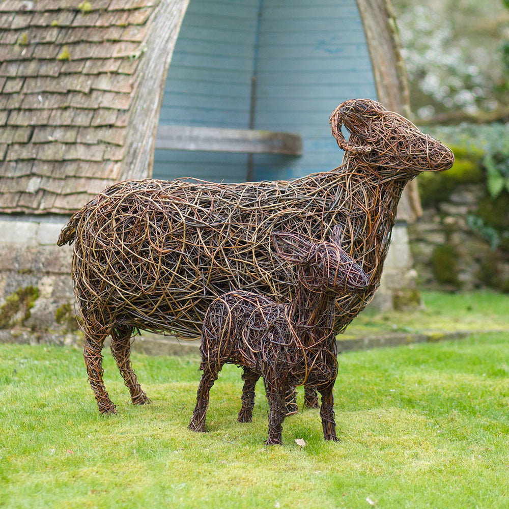 Swaledale Ewe Sheep and Lamb Willow Sculpture