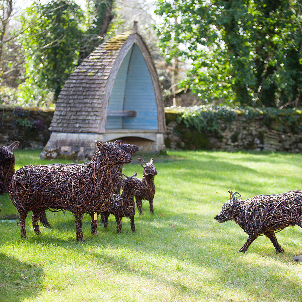 “Come-bye” Cotswold Sheep Willow Sculpture Scene